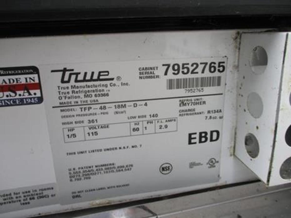 Used True 48" sandwich prep table with drawers