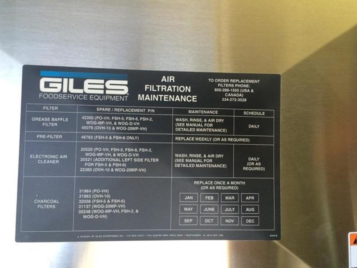GILES 098060802 Ventless Exhaust Hood