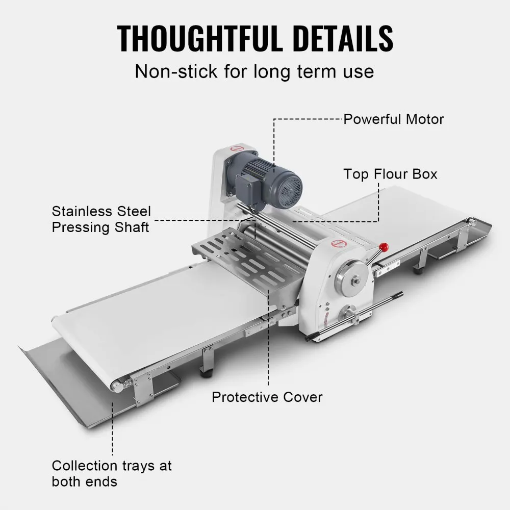 Commercial Dough Sheeter Machine, 19.7-Inch Reversible Puff Pastry Sheeter and Fondant Roller, Electric Dough Roller 0-1.4" Adjustable Thickness, Folding Dough Sheeter for Bakeries, Pastrie