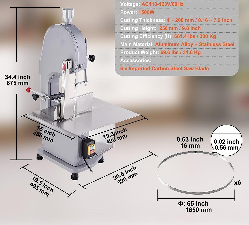 2 horse power table top meat and bone saw