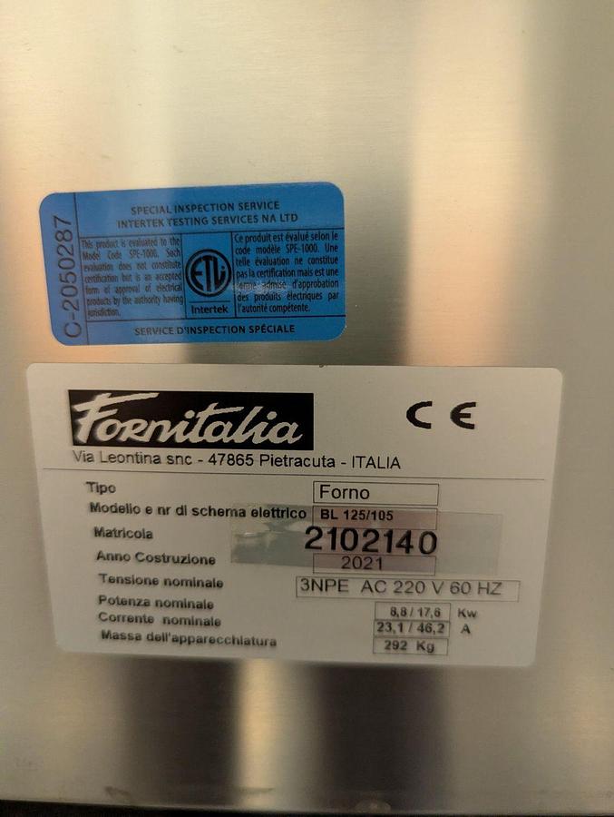 Used Fornitalia Single Chamber Electric Pizza Oven With Stand