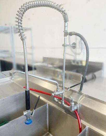 Refurbished Triple pot sink with drain boards and spay faucet and add on taps