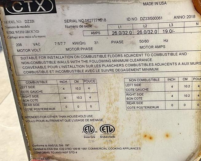 Refurbished 2018 CTX conveyor oven - Double stacked