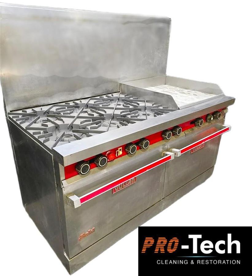 Used Vulcan 6 Burner, Griddle 24" - 1 Regular Oven and 1 Convection Oven