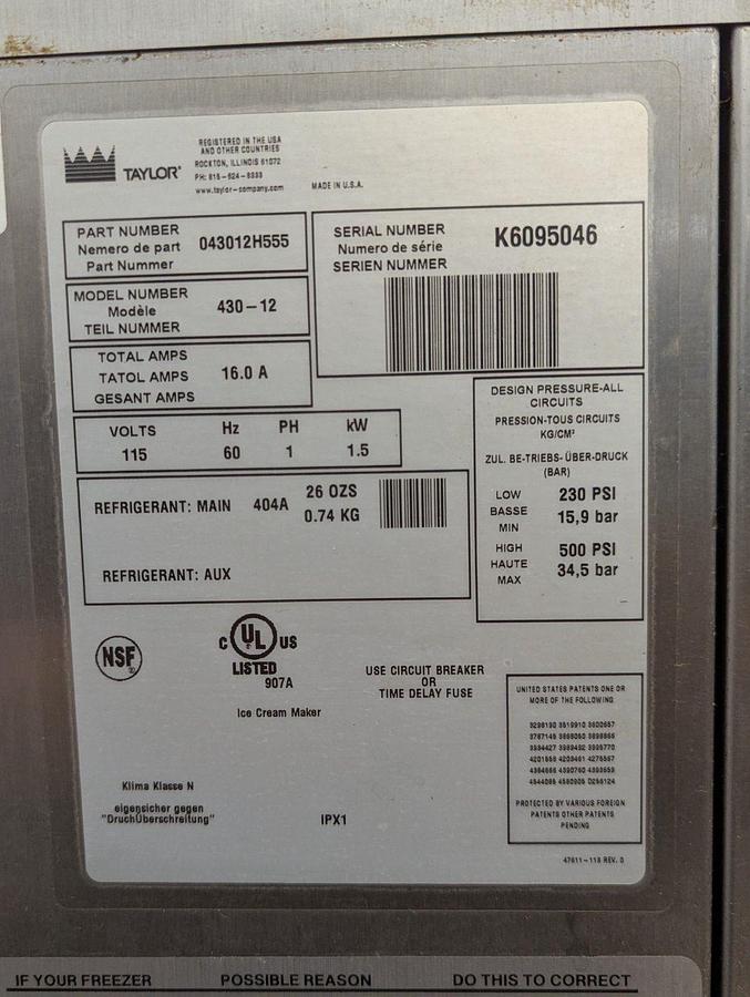 Used Taylor 430-12 Frozen Uncarbonated Beverage Freezer, Single Flavor