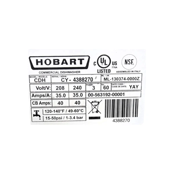 Used Hobart CDH Dishwasher - high temp