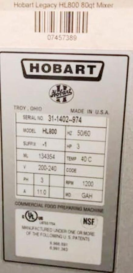 Used 80QT Planetary Mixer | Hobart | Model # HL800 | 200-240 Volt