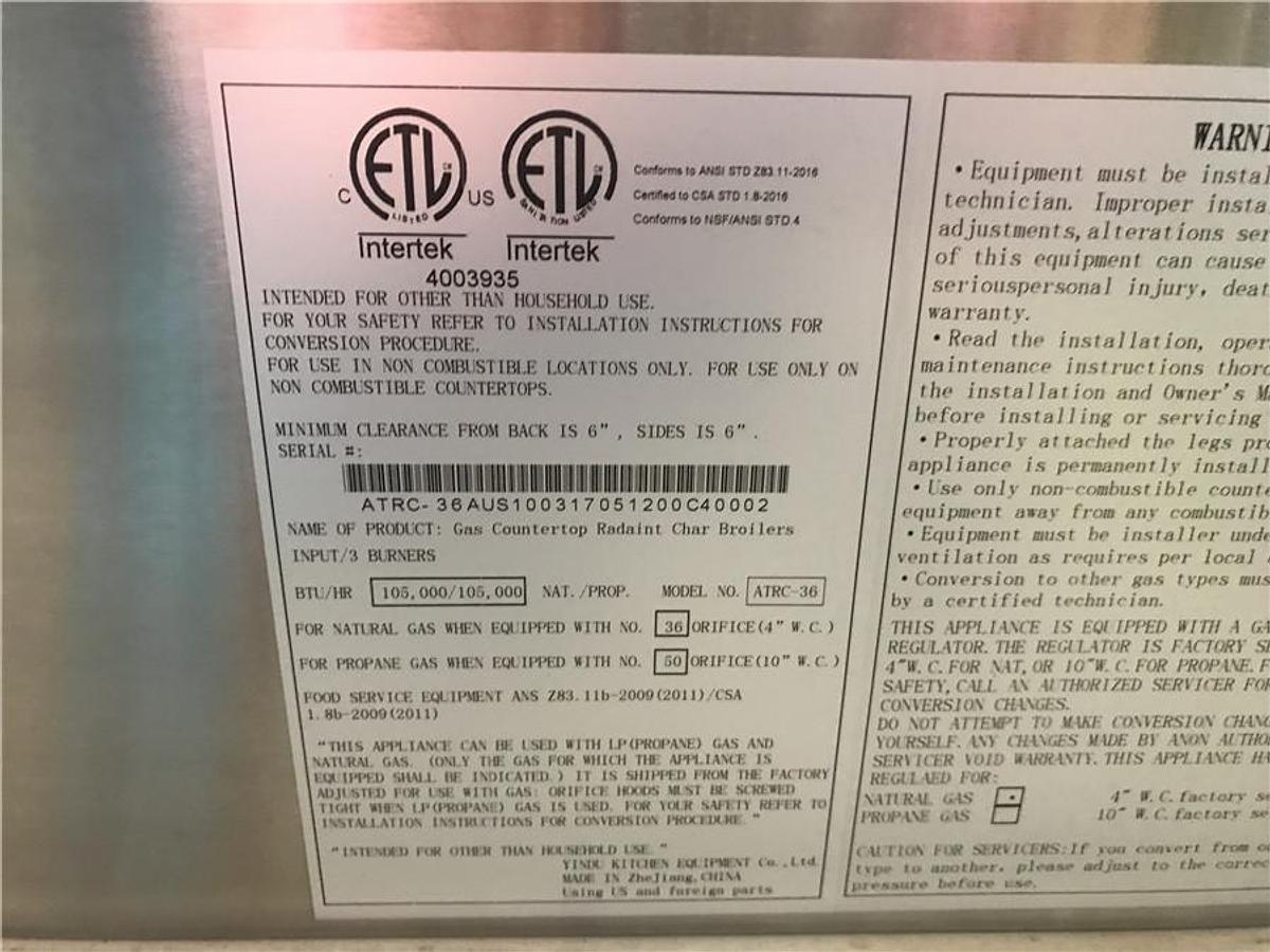 Used 36" Shish Kebab Broiler USA Radiant Gas Grill 150K BTU Connerton KABOB-36 NSF 3'