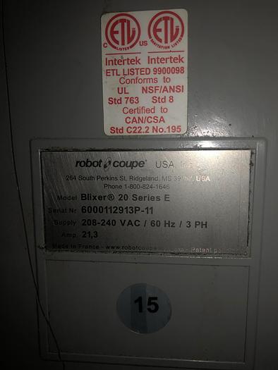 Used Robot Coupe Blixer 20 2-Speed 21 Qt. / 20 Liter Stainless Steel Batch Bowl Food Processor