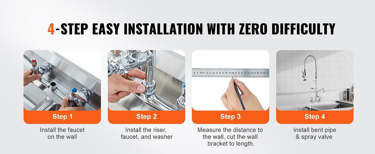 36" Commercial Pre-Rinse Faucet Wall Mount Kitchen Sink Faucet w/ Sprayer - brand new
