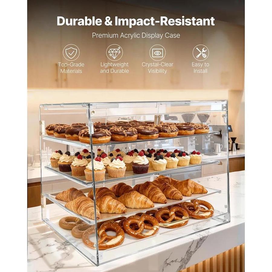 Bakery Display Case, 4-Tier Commercial Countertop Pastry Display Case, Clear Acrylic Bread Box for Kitchen, Party Cake Cabinet with Magnetic Rear Door for Cookie Dessert Donut, 20.9"x17.1"x16.3"