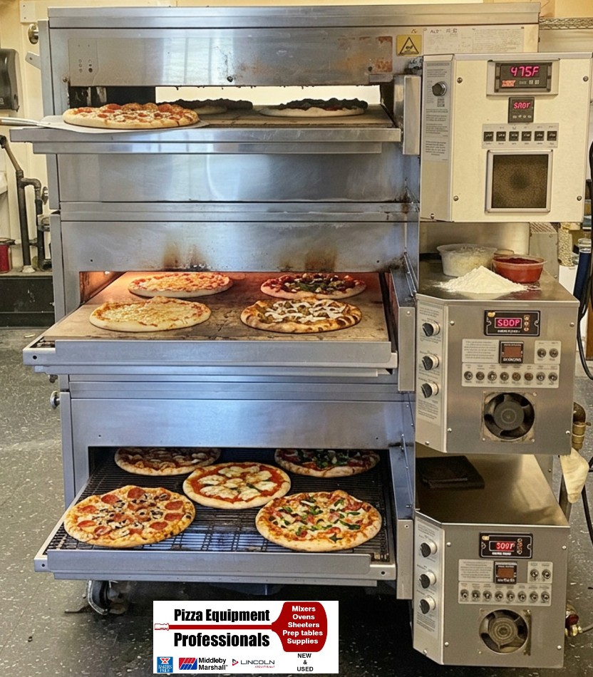 Used XLT XLT-3240-TS Triple Deck Conveyor Convection Pizza Oven Natural Gas