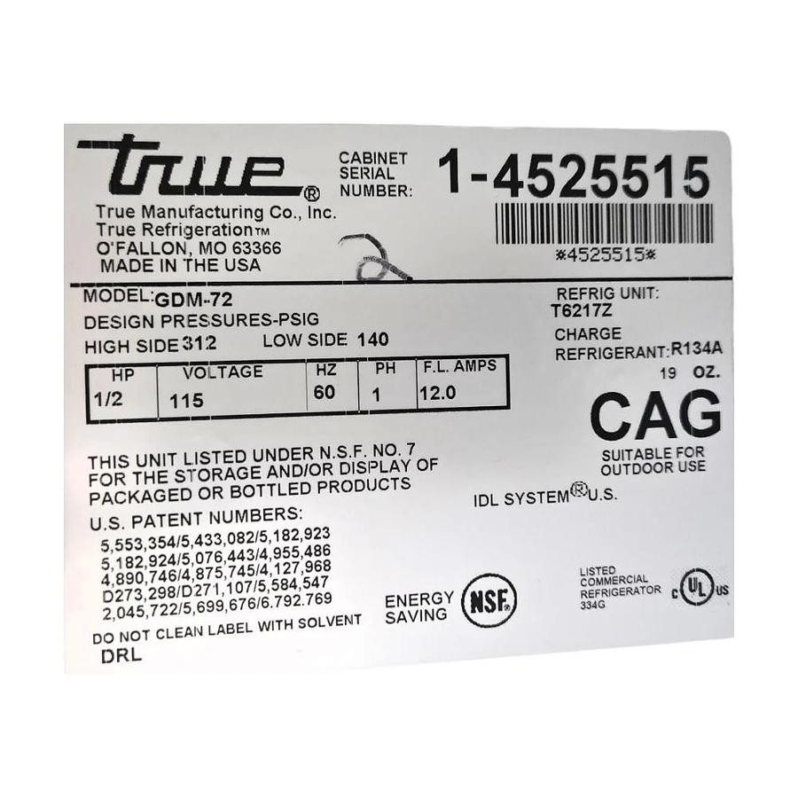 Used TRUE GDM-72 Refrigeration Upright Fridge - WARRANTY