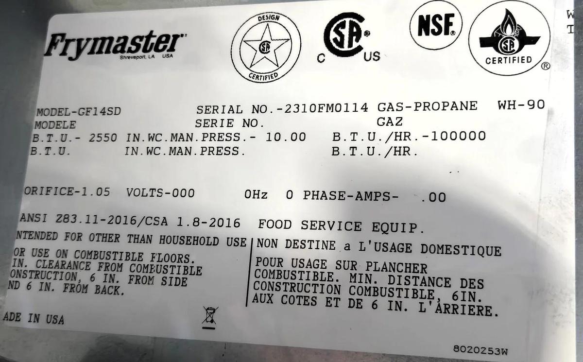 Used Frymaster GF14SD Fryer - Propane- WARRANTY