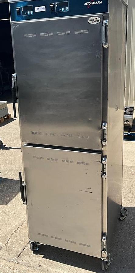 Used Alto Shaam heated food warmer cabinet on casters