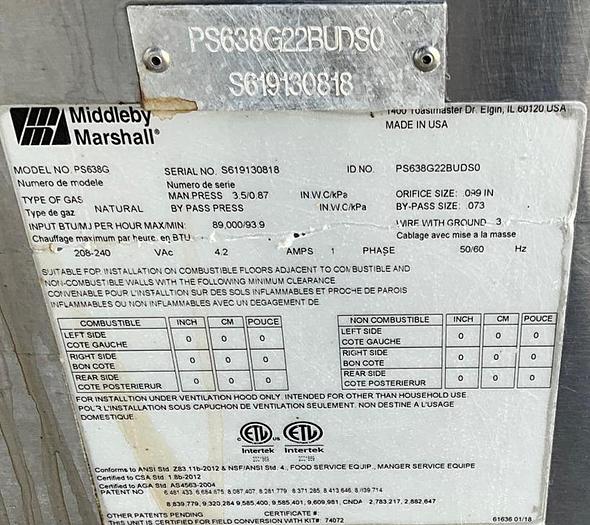 Refurbished 2019 Middleby Marshall gas conveyor oven -Model 638G - TRIPLE DECK