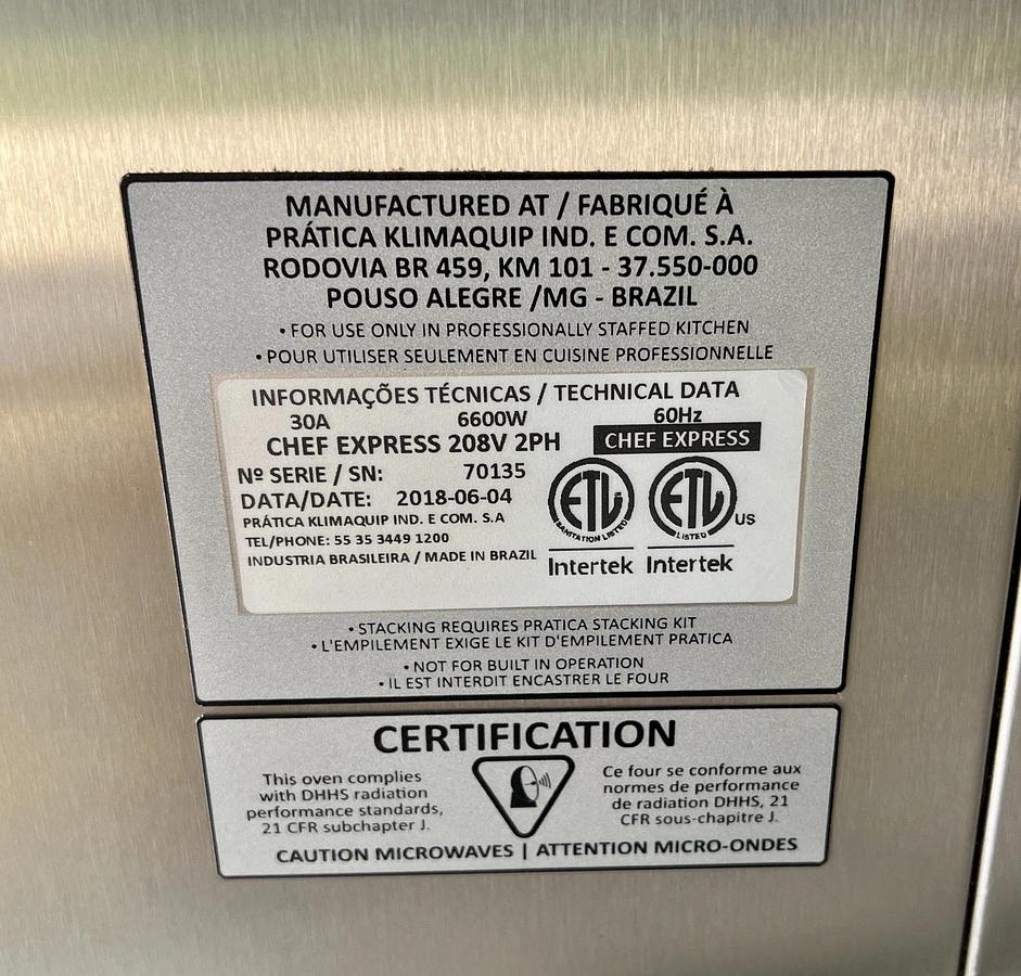 Used 2018 MTI MultiChef XL Combination Rapid Cook Oven - Ventless