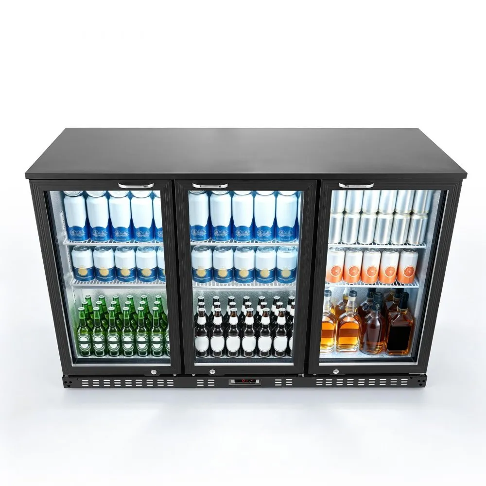 Used Back Bar Cooler, 11.4 Cu.Ft Commercial Beverage Refrigerator with 3 Glass Door, Large Under Counter Fridge w/ LED Lighting, Shelf, Low-E Glass Display Cooler for Store, Lobby, Restaurant, Pub