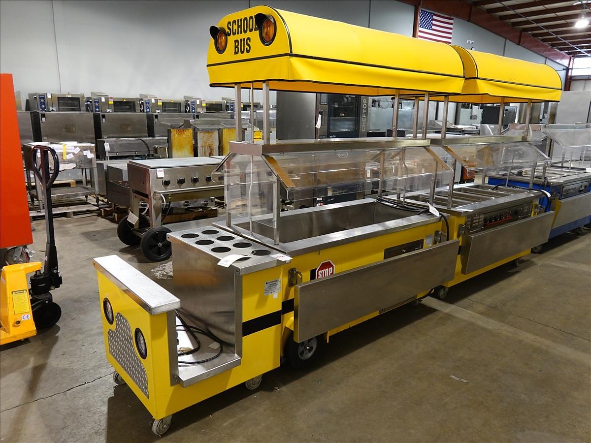 Used Hot and cold food buffet line with tray and cutulery cart