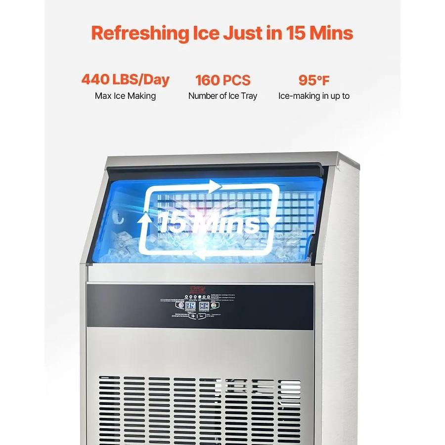 Used 440lbs/24H Commercial Ice Maker Machine, 130lbs Storage Capacity Ice Maker - WARRANTY - BRAND NEW