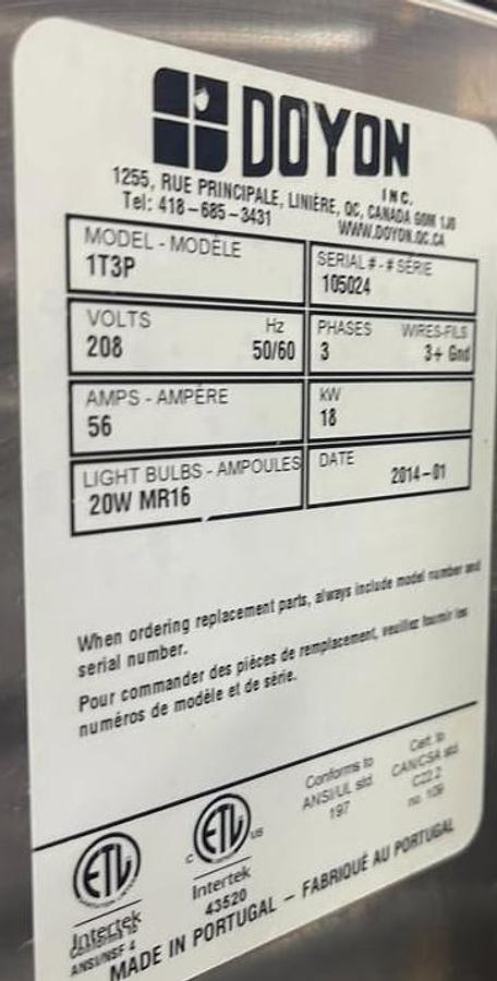 Used Used Doyon 2 Deck Oven with Steam - Model 1T3P
