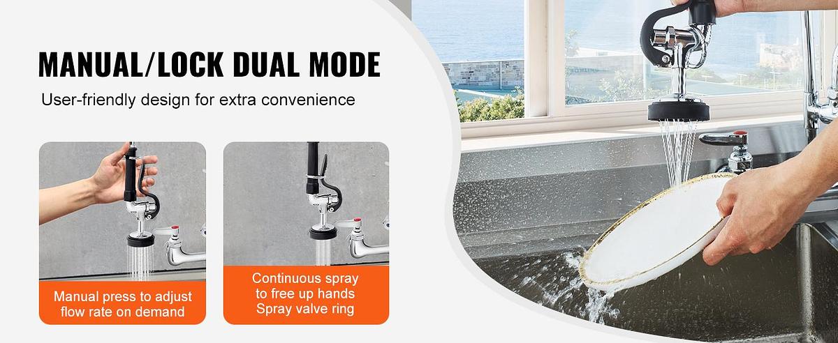36" Commercial Pre-Rinse Faucet Wall Mount Kitchen Sink Faucet w/ Sprayer - brand new