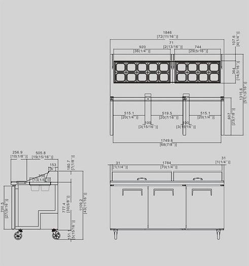 72.7" SANDWICH PREP TABLE