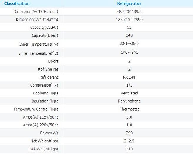 48" TWO DOOR WORK TOP-REFRIGERATOR