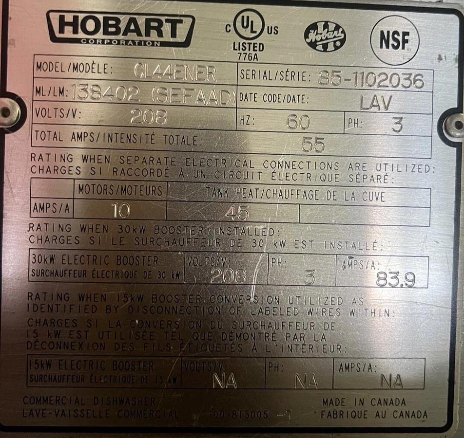 Used Hobart Cl44ENER conveyor Dishwasher