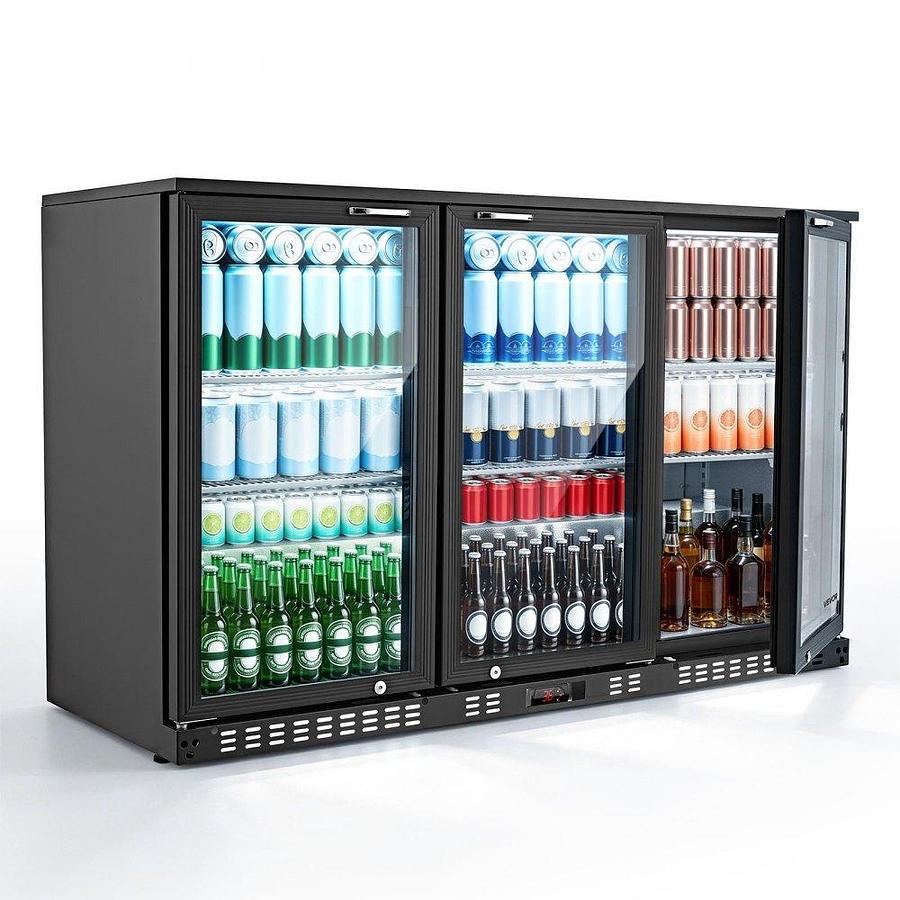 Used Back Bar Cooler, 11.4 Cu.Ft Commercial Beverage Refrigerator with 3 Glass Door, Large Under Counter Fridge w/ LED Lighting, Shelf, Low-E Glass Display Cooler for Store, Lobby, Restaurant, Pub