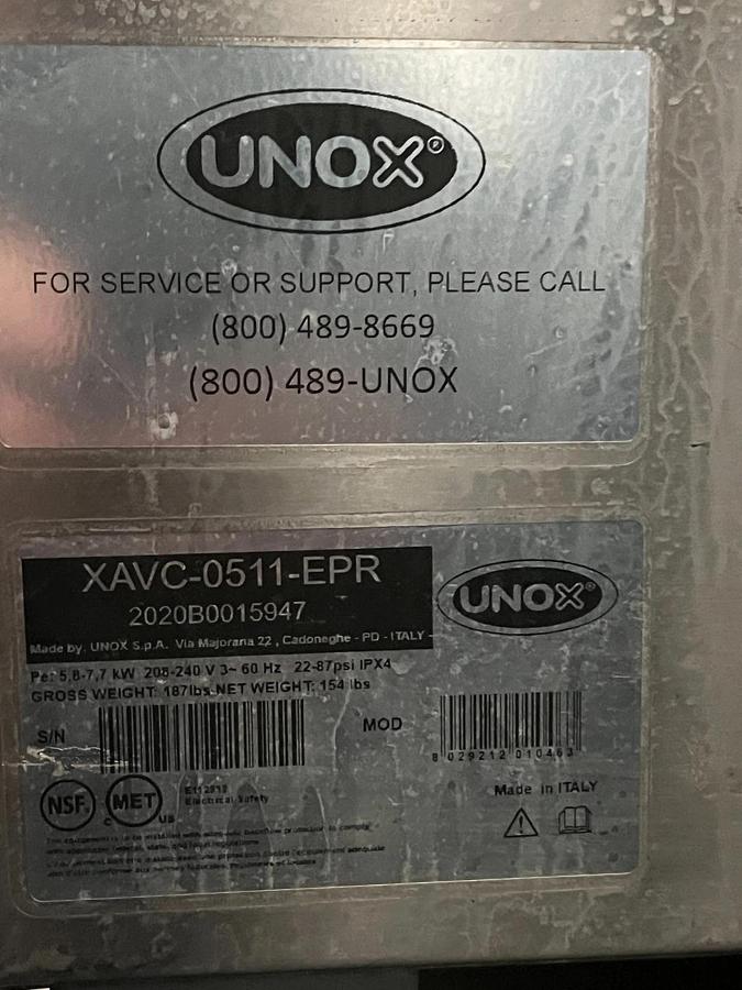 Used Unox Convection Oven w/Ventless Hood, slightly used 208/240v on rolling cart