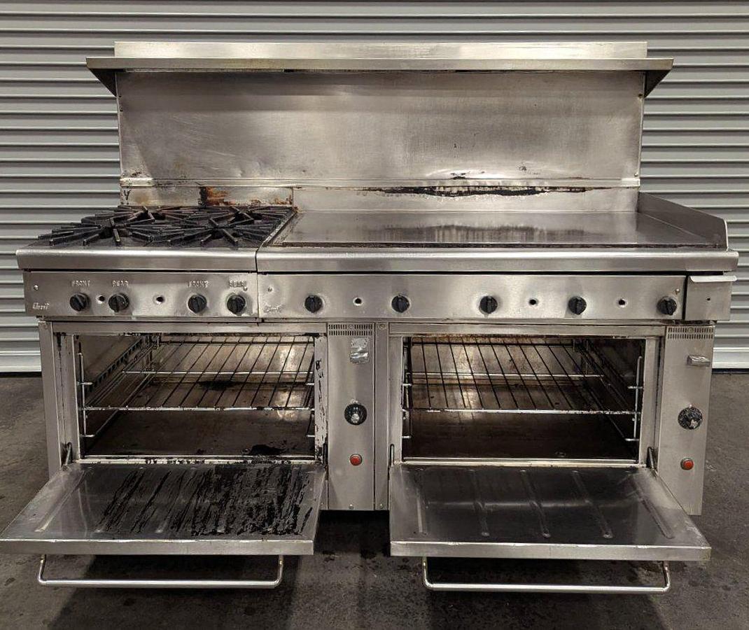 Used  Quest 72" 4 Burner Gas Range w/ 1" Thick Griddle & Standard Ovens - SAVE BIG DOLLARS - TOP QUALITY