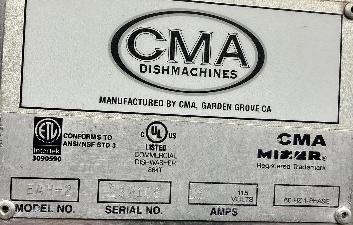 Used CMA EAH-2 Pass Through Dish Machine - low temp  - WARRANTY