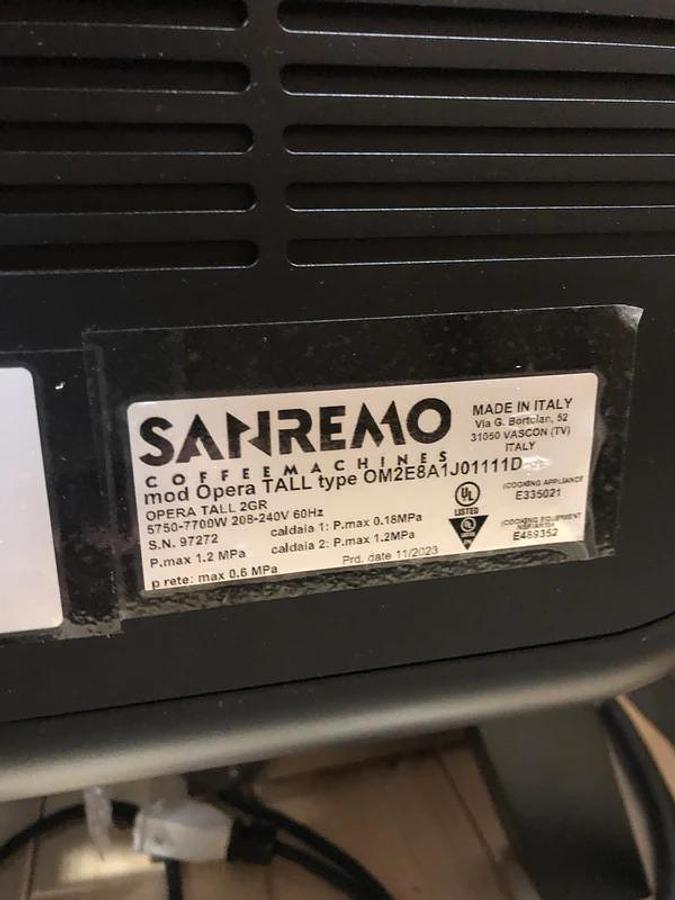 Used Sanremo Opera 2.0 Tall Espresso Machine -warranty