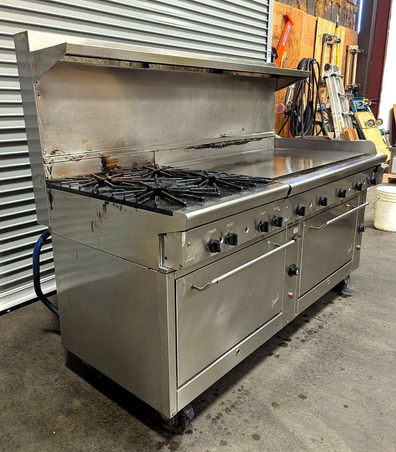 Used  Quest 72" 4 Burner Gas Range w/ 1" Thick Griddle & Standard Ovens - SAVE BIG DOLLARS - TOP QUALITY