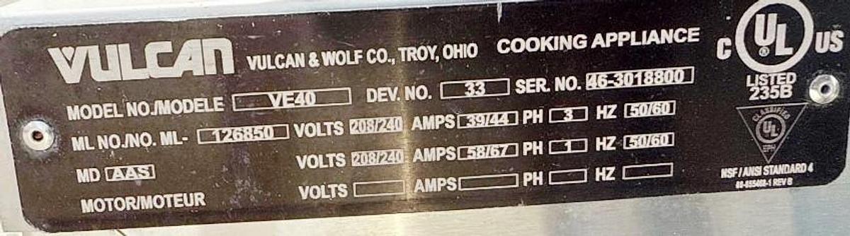 Used Vulcan 40 Gallon Manual Tilting Skillet -Electric - 2 available