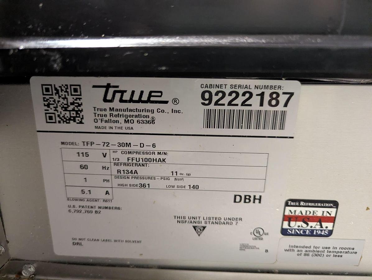 Used True TFP-72-30M-D6 72" Six Drawer Salad/Sandwich Refrigerated Prep Table -