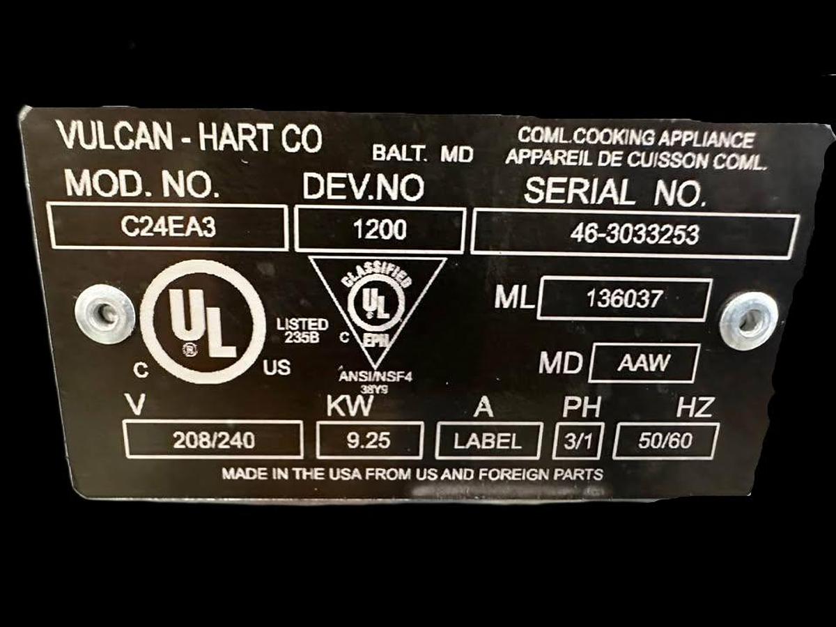 Used Vulcan Model C24EA3 3 Pan Convection Steamer - warranty