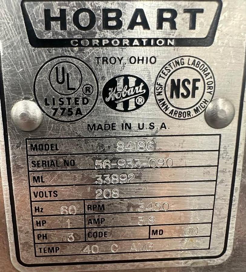 Used Hobart Model 84186 Buffalo or Bowl Chopper w/ # 12 auxiliary power port