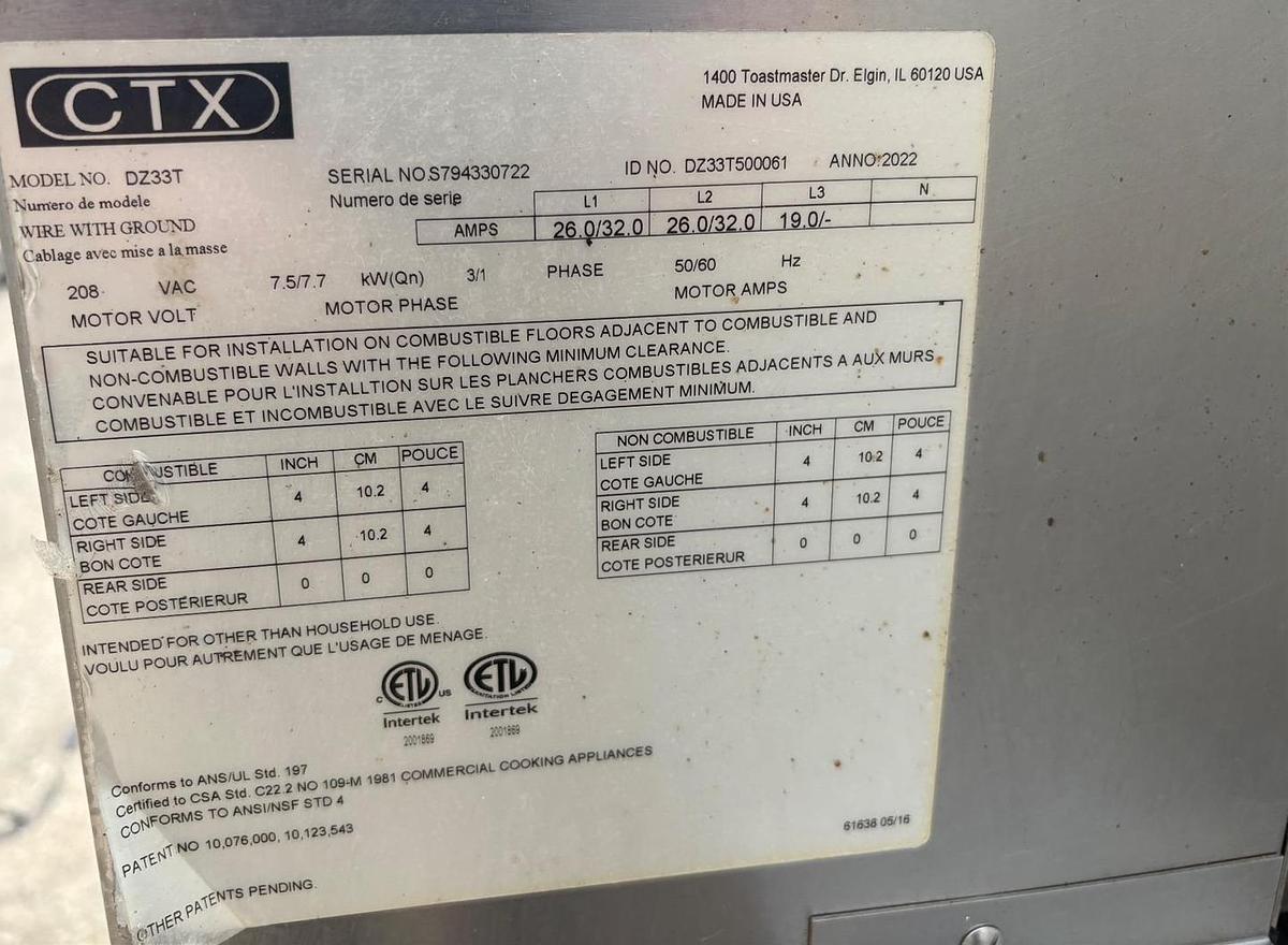 Used 2022 CTX double stack conveyor oven DZ33T