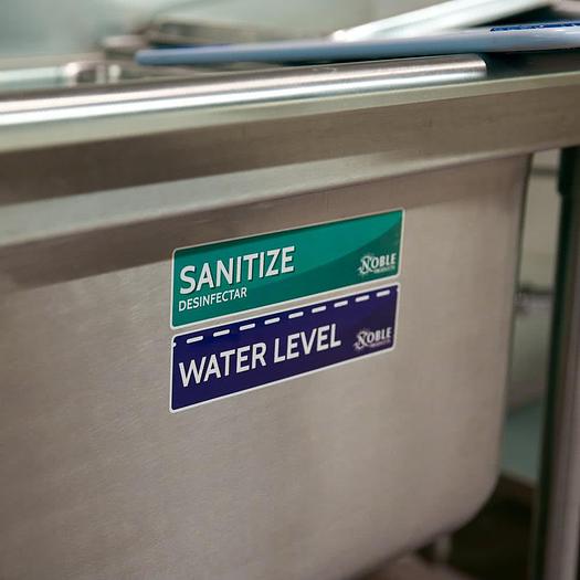 Wash, Rinse, Sanitize, and Water Level Permanent Sink Label