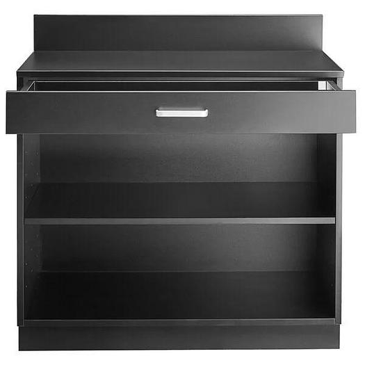 36" Black Waitress Station with Drawer and Adjustable Shelf