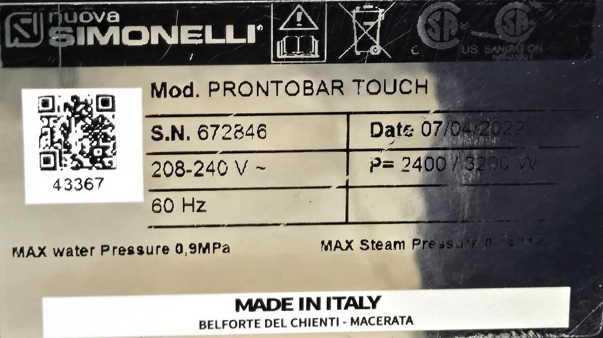 Used Nuova Simonelli Prontobar Touch Auotmatic Espresso Machine