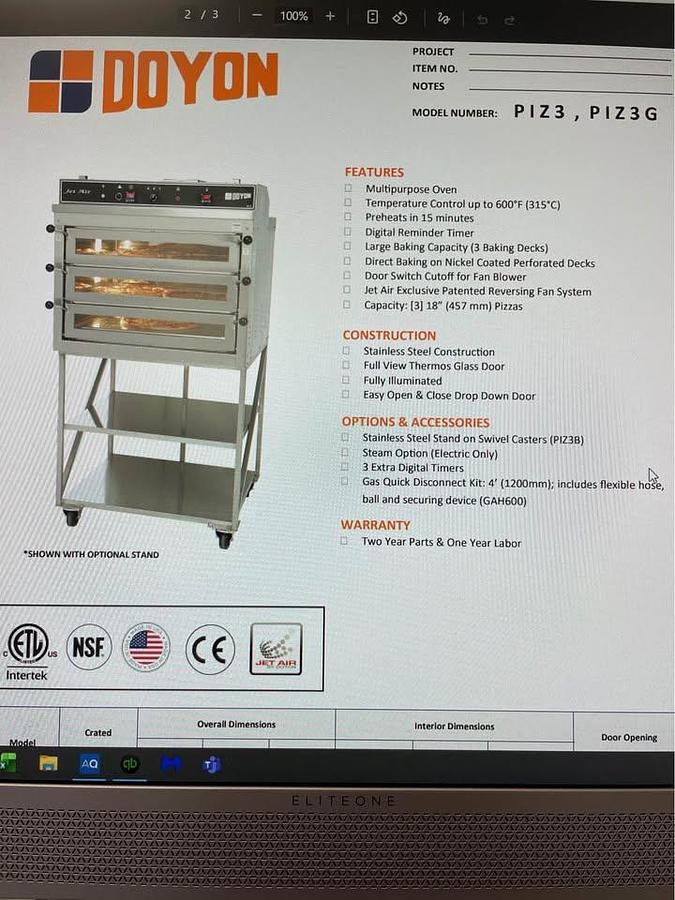Used Doyon PIZ3G triple deck gas pizza oven