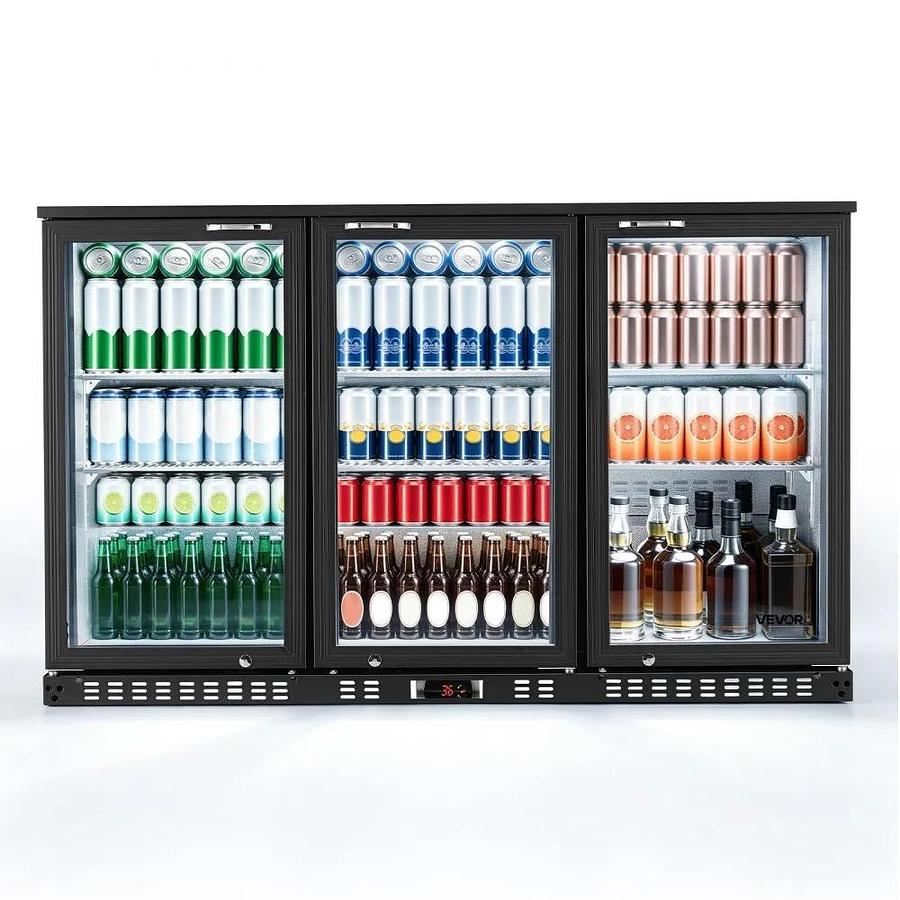 Used Back Bar Cooler, 11.4 Cu.Ft Commercial Beverage Refrigerator with 3 Glass Door, Large Under Counter Fridge w/ LED Lighting, Shelf, Low-E Glass Display Cooler for Store, Lobby, Restaurant, Pub