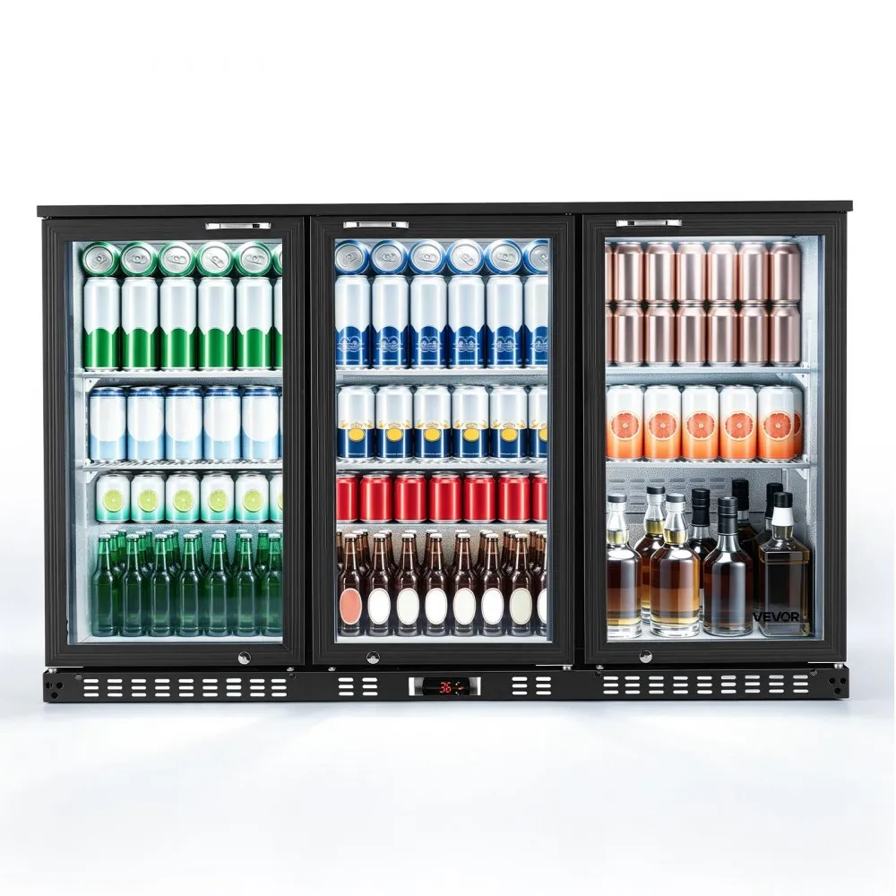 Used Back Bar Cooler, 11.4 Cu.Ft Commercial Beverage Refrigerator with 3 Glass Door, Large Under Counter Fridge w/ LED Lighting, Shelf, Low-E Glass Display Cooler for Store, Lobby, Restaurant, Pub