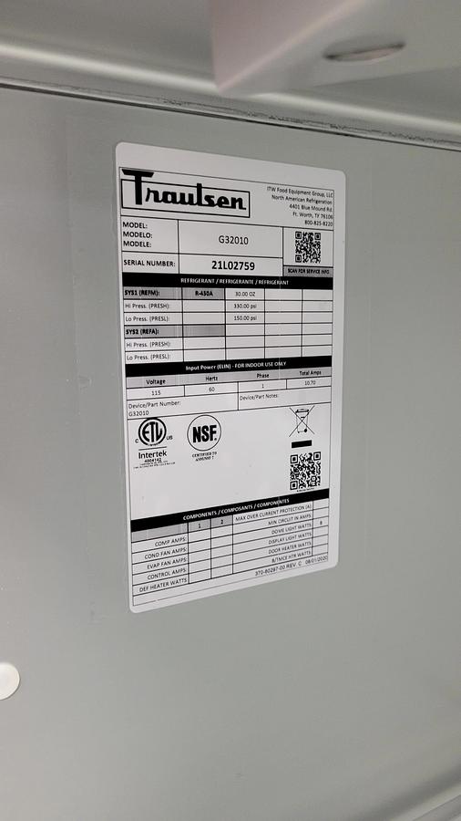 Used Traulsen G32010 Refrigerator Reach in Glass Door -WARRANTY