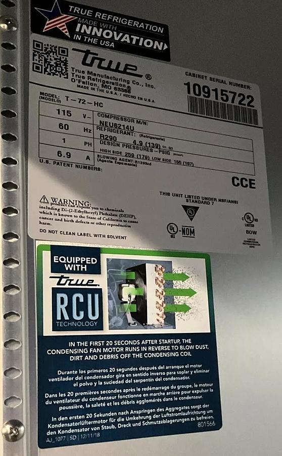 Used 2024 TRUE T-72-HC 3 door stainless steel refrigerator reach-in on casters T-72 - brand new clearance item