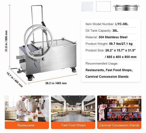 Used Grease filtration system 38 litre -