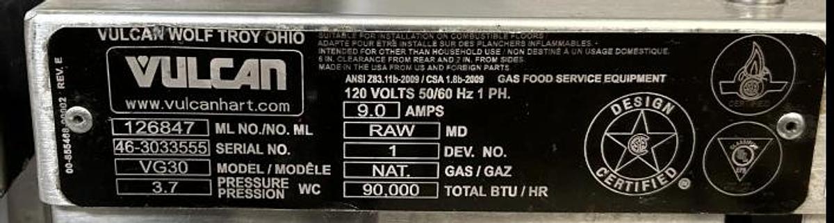 Used 2020 VULCAN VG30 NATURAL GAS TILT SKILLET